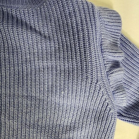 Ann Taylor Women Sweater Size Medium Blue Ruffle Shoulder Long Sleeve Wool Blend - Picture 10 of 10